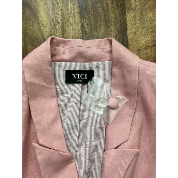 Vici Collection Women's Pink Linen Blend Double Breasted Blazer Coat Size Large - Picture 8 of 8